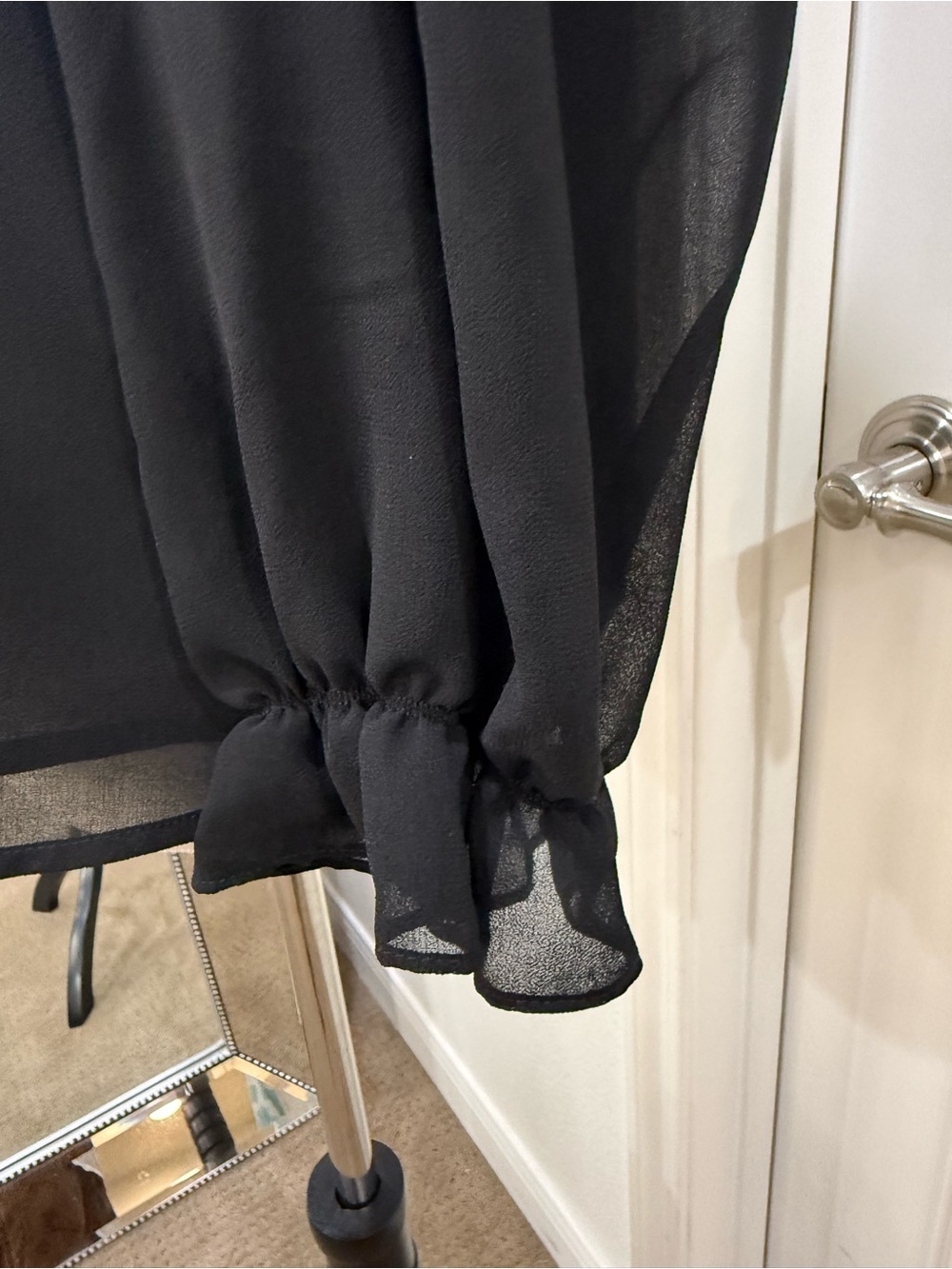 1. State Black Smocked Mock Neck Sheer Sleeve Blouse - Picture 7 of 10
